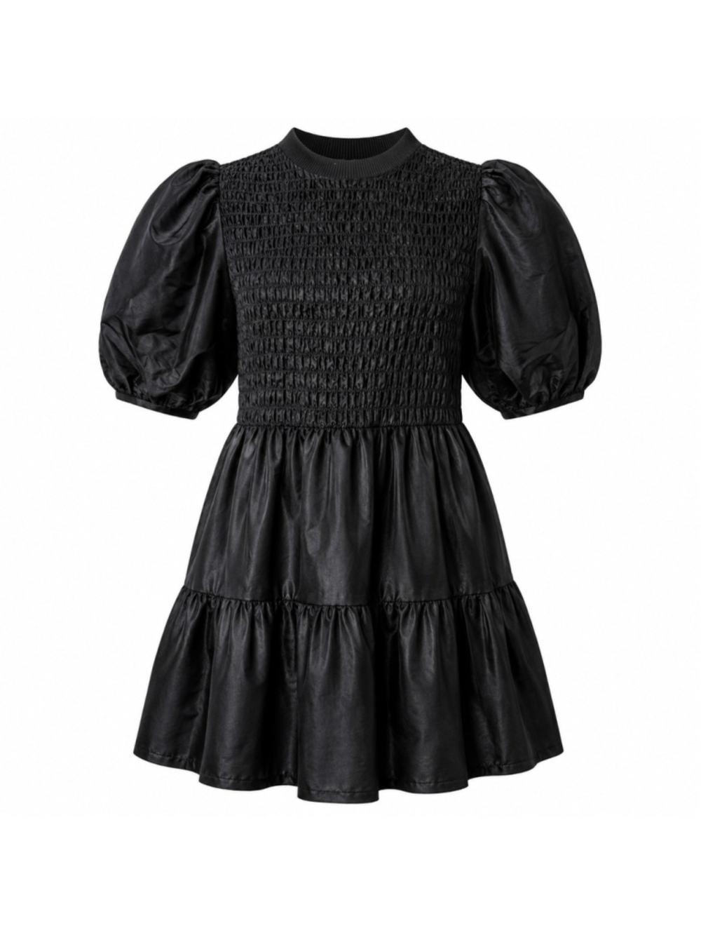 Collusion Black Smocked Puff Sleeve Tiered Mini Dress Sz US 4 Babydoll Going Out